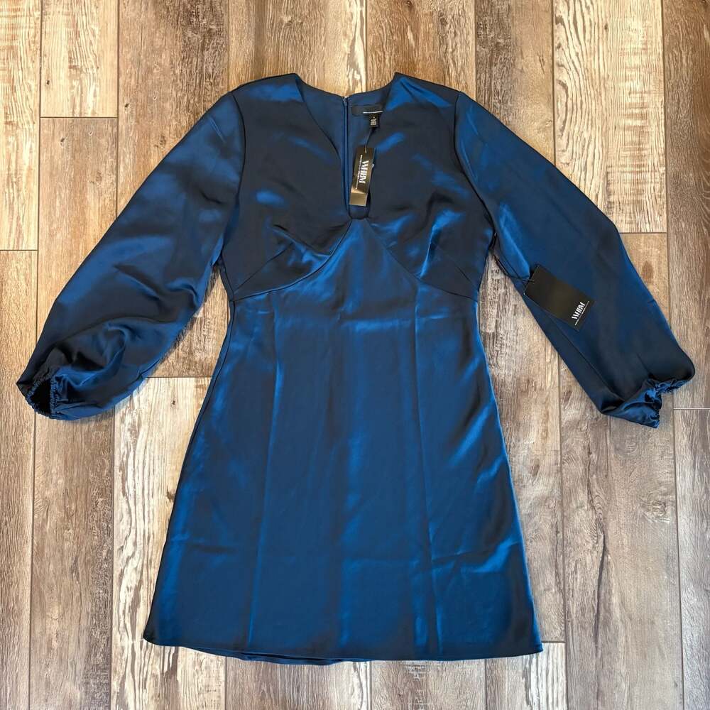 White House Black Market River Teal Plunge Neck Mini Dress 8 NWT